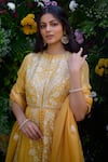 Buy_Shyam Narayan Prasad_Yellow Anarkali Silk Chanderi Patchwork Embroidered Floral Pant Set _Online_at_Aza_Fashions