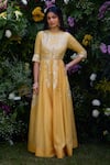 Buy_Shyam Narayan Prasad_Yellow Anarkali Silk Chanderi Patchwork Embroidered Floral Pant Set 