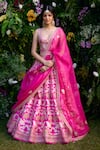 Buy_Shyam Narayan Prasad_Fuchsia Lehenga And Blouse Raw Silk Patchwork Embroidered Floral Set _at_Aza_Fashions