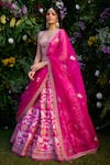 Shyam Narayan Prasad_Fuchsia Lehenga And Blouse Raw Silk Patchwork Embroidered Floral Set _at_Aza_Fashions
