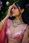 Buy_Shyam Narayan Prasad_Peach Raw Silk Applique Embroidered Gota Sweetheart Blouse Lehenga Set _Online_at_Aza_Fashions