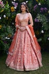 Buy_Shyam Narayan Prasad_Orange Raw Silk Embroidered Gota Sweetheart Thread Blouse Lehenga Set _at_Aza_Fashions
