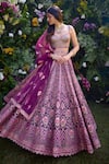 Buy_Shyam Narayan Prasad_Purple Raw Silk Embroidered Gota Sweetheart And Thread Blouse Lehenga Set _at_Aza_Fashions