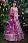 Shop_Shyam Narayan Prasad_Purple Raw Silk Embroidered Gota And Thread Blouse Lehenga Set _Online_at_Aza_Fashions