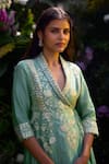 Buy_Shyam Narayan Prasad_Green Silk Chanderi Patchwork Embroidered Floral Angrakha And Pant Set _Online_at_Aza_Fashions