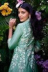 Buy_Shyam Narayan Prasad_Green Silk Chanderi Patchwork Embroidered Floral Angrakha And Pant Set 