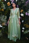 Shop_Shyam Narayan Prasad_Green Anarkali And Dupatta Chanderi Brocade Patchwork Pant Set _Online_at_Aza_Fashions