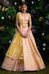 Buy_Shyam Narayan Prasad_Yellow Raw Silk Embroidered Gota Sweetheart Lehenga Set _at_Aza_Fashions