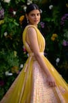 Shyam Narayan Prasad_Yellow Raw Silk Embroidered Gota Sweetheart Lehenga Set _Online_at_Aza_Fashions