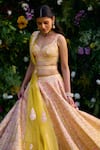 Buy_Shyam Narayan Prasad_Yellow Raw Silk Embroidered Gota Sweetheart Lehenga Set _Online_at_Aza_Fashions