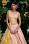 Shop_Shyam Narayan Prasad_Yellow Raw Silk Embroidered Gota Sweetheart Lehenga Set _Online_at_Aza_Fashions