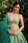 Shyam Narayan Prasad_Green Raw Silk Embroidered Zari Sweetheart Lehenga Set With Belt _at_Aza_Fashions