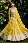 Buy_Shyam Narayan Prasad_Yellow Chanderi Brocade Patchwork Embroidered Thread Lehenga Set _at_Aza_Fashions