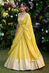 Shop_Shyam Narayan Prasad_Yellow Chanderi Brocade Patchwork Embroidered Thread Lehenga Set _Online_at_Aza_Fashions