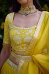 Buy_Shyam Narayan Prasad_Yellow Chanderi Brocade Patchwork Embroidered Thread Lehenga Set 