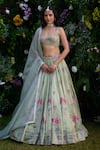 Shyam Narayan Prasad_Green Chanderi Brocade Embroidered Zardosi Sweetheart Lehenga Set _at_Aza_Fashions