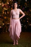 Shop_Shyam Narayan Prasad_Pink Top And Dhoti Pant Modal Embroidered Zardosi V Neck Cape Set _Online_at_Aza_Fashions