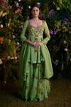 Buy_Shyam Narayan Prasad_Green Kurta And Sharara Satin Block Printed Floral Sweetheart Set _at_Aza_Fashions