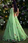 Shop_Shyam Narayan Prasad_Green Lehenga And Blouse Satin Block Printed Floral Round Set _at_Aza_Fashions