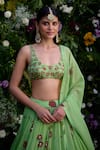 Buy_Shyam Narayan Prasad_Green Lehenga And Blouse Satin Block Printed Floral Round Set _Online_at_Aza_Fashions