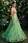Shop_Shyam Narayan Prasad_Green Lehenga And Blouse Satin Block Printed Floral Round Set _Online_at_Aza_Fashions