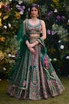 Buy_Shyam Narayan Prasad_Green Raw Silk Embroidered Gota Leaf Neck And Thread Lehenga Set _Online_at_Aza_Fashions