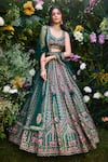 Shyam Narayan Prasad_Green Raw Silk Embroidered Gota Leaf Neck And Thread Lehenga Set _at_Aza_Fashions