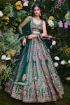 Buy_Shyam Narayan Prasad_Green Raw Silk Embroidered Gota Leaf Neck And Thread Lehenga Set 