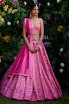 Buy_Shyam Narayan Prasad_Fuchsia Raw Silk Embroidered Gota Sweetheart Thread And Lehenga Set _at_Aza_Fashions