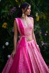 Shop_Shyam Narayan Prasad_Fuchsia Raw Silk Embroidered Gota Sweetheart Thread And Lehenga Set _Online_at_Aza_Fashions
