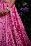 Shyam Narayan Prasad_Fuchsia Raw Silk Embroidered Gota Sweetheart Thread And Lehenga Set _at_Aza_Fashions