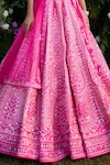 Shop_Shyam Narayan Prasad_Fuchsia Raw Silk Embroidered Gota Sweetheart Thread And Lehenga Set 