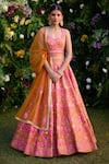 Buy_Shyam Narayan Prasad_Orange Raw Silk Embroidered Gota Leaf Thread Lehenga Set With Belt _at_Aza_Fashions