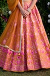 Shyam Narayan Prasad_Orange Raw Silk Embroidered Gota Leaf Thread Lehenga Set With Belt _Online_at_Aza_Fashions