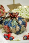 Shop_Ozel_Blue Sequin Kalamkari Print Gol Potli Bag _at_Aza_Fashions