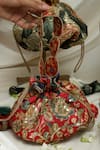 Shop_Ozel_Red Sequin Kalamkari Print And Embroidered Potli Bag _at_Aza_Fashions