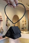 Buy_Ozel_Black Crystal Triangle Shaped Charm Bag _at_Aza_Fashions