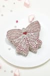 Ozel_Pink Rhinestone Bow Arm Candy Embellished Clutch _Online_at_Aza_Fashions