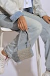 Shop_Ozel_Blue Rhinestone Denim Embroidered Flap Bag _at_Aza_Fashions