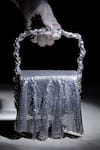 Buy_Ozel_Silver Metallic Mesh Shimmer Flap Bag _Online_at_Aza_Fashions