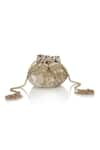 Buy_Ozel_Gold Scallop Lace Embellished Potli Bag _at_Aza_Fashions