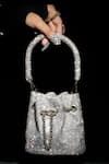 Shop_Ozel_Silver Hotfix Stones Shimmy Embellished Bucket Bag _at_Aza_Fashions