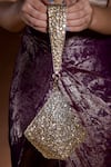 Buy_Ozel_Gold Rhinestone Encrusted Pyramid Bag _at_Aza_Fashions