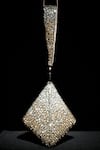 Ozel_Gold Rhinestone Encrusted Pyramid Bag _at_Aza_Fashions