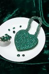 Buy_Ozel_Green Rhinestones Embellished Heart Bag _at_Aza_Fashions