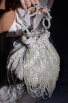 Shop_Ozel_Silver Sequins Dragon Nest Potli Bag _at_Aza_Fashions