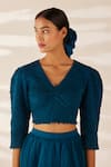 Buy_Ilk_Blue Organza Embroidery Thread V Neck Amor Smocked Top And Skirt Set  _Online_at_Aza_Fashions