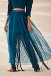 Shop_Ilk_Blue Organza Embroidery Thread V Neck Amor Smocked Top And Skirt Set  _Online_at_Aza_Fashions