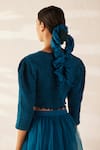 Ilk_Blue Organza Embroidery Thread V Neck Amor Smocked Top And Skirt Set  _at_Aza_Fashions