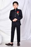 Shop_Samyukta Singhania_Black Cotton, Polyester Brooches Solid Textured Bandhgala Pant Set _Online_at_Aza_Fashions